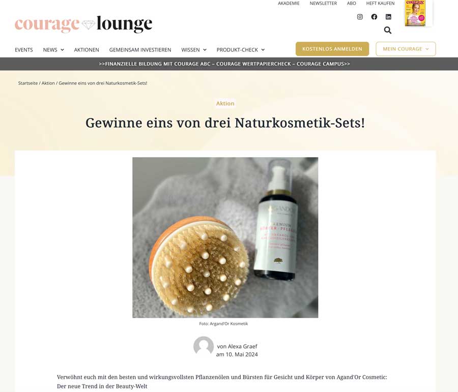 argandor-cosmetic-pressebericht-im-finanz-und-karrieremagazin-courage-fuer-frauen-aktion-arganoel-courage-lounge